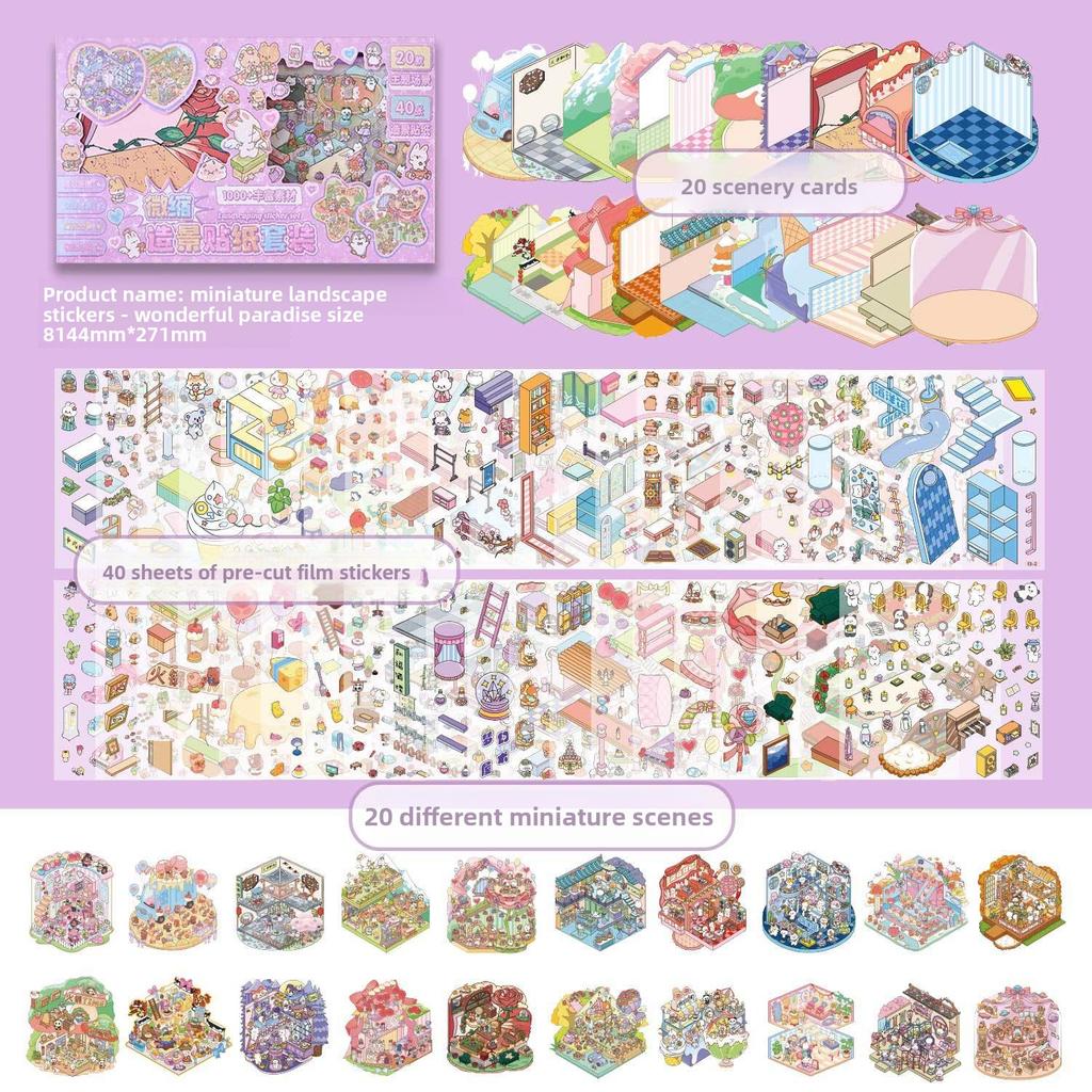 Fantasy Park 3D Scene Sticker Book DIY Craft Kit 61 Sheets 40 Stickers 20 Cards with Tweezers for Journaling Scrapbooking Card