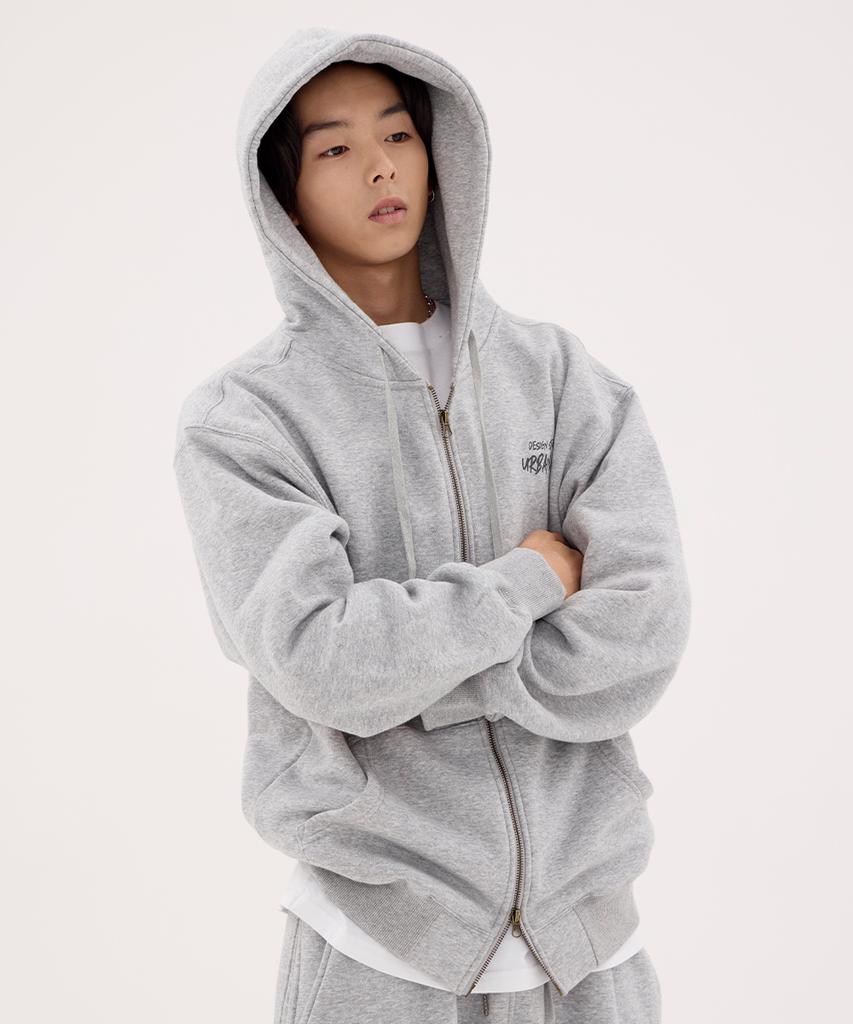 Urbanage Design Studio Logo Oversized Zip-Up Hoodie_Melange Grey