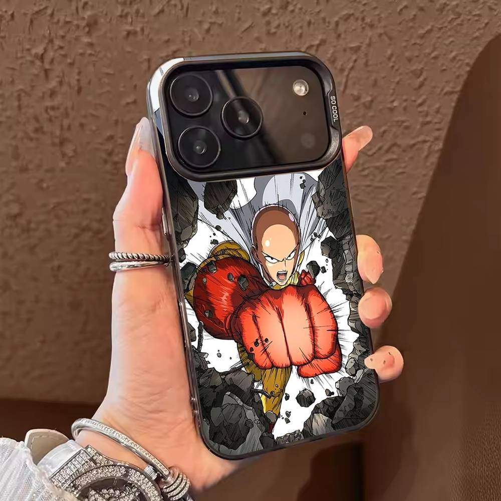 Anime O-One P-Punch Man Phone Case For iPhone 17,16,15,14,13,12,11,Pro Max,Plus Candy Silver Cover