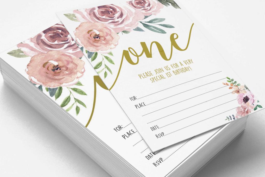 Inkdotpot Blumenmädchen Erster Geburtstag Einladungen, Ausfüllstil Party-Einladungen mit Umschlägen 30er Pack, 5x7 Zoll