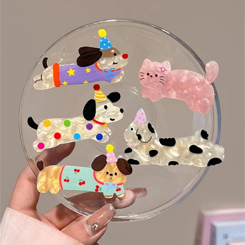 5Pcs Of Assorted Cute Cartoon Party Hair Clips Featuring Dogs And Cats,Perfect For Girls ,Duckbill Clip Headband Hair Clip