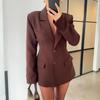 Autumn 2026 Women's European-American Waist-Cinching Suit Jacket with Lapel, Button, Pocket, Long Sleeve, and Short Skirt.