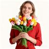 10Pcs Spring Wedding & Mother's Day Tulips, Multicolor PU Stem for Centerpiece, Home Table Decor, Realistic Artificial Flowers