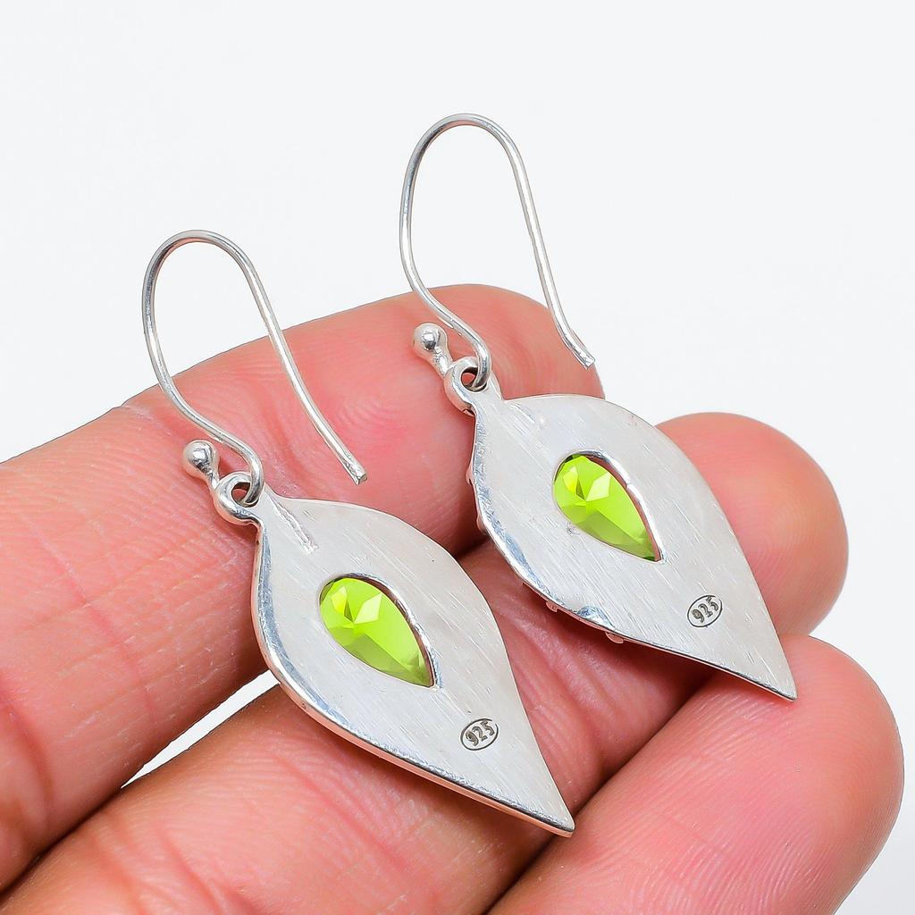 Peridot Gemstone Handmade Solid 925 Sterling Silver Jewelry Anniversary Dangle Earrings For Her