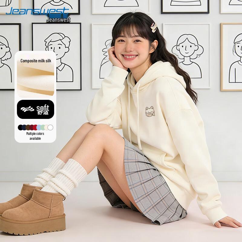 Jeanswest Line Cat Graphic Long Sleeve Hoodie M