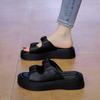 CRLAYDK Platform Slide Sandals for Women Beach Fold Summer Causal Thick Sole Soft Leather Open Toe Slip on Slippers