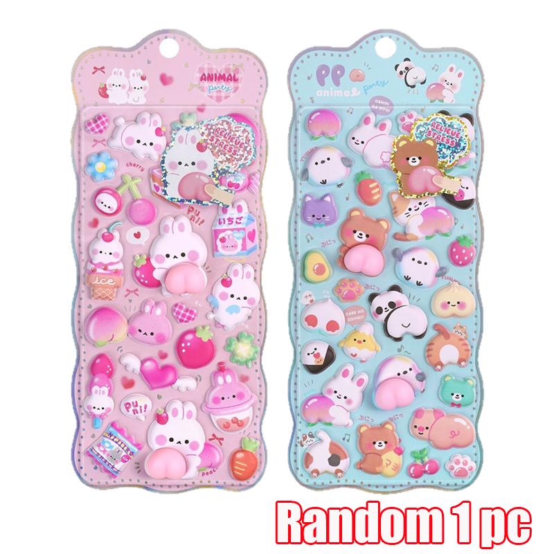 Kawaii Cartoon Soft Cute Little Rabbit 3D Pinching Relaxing Butt Stickers Cute DIY Mobile Book Decoration Stickers Festival Gift