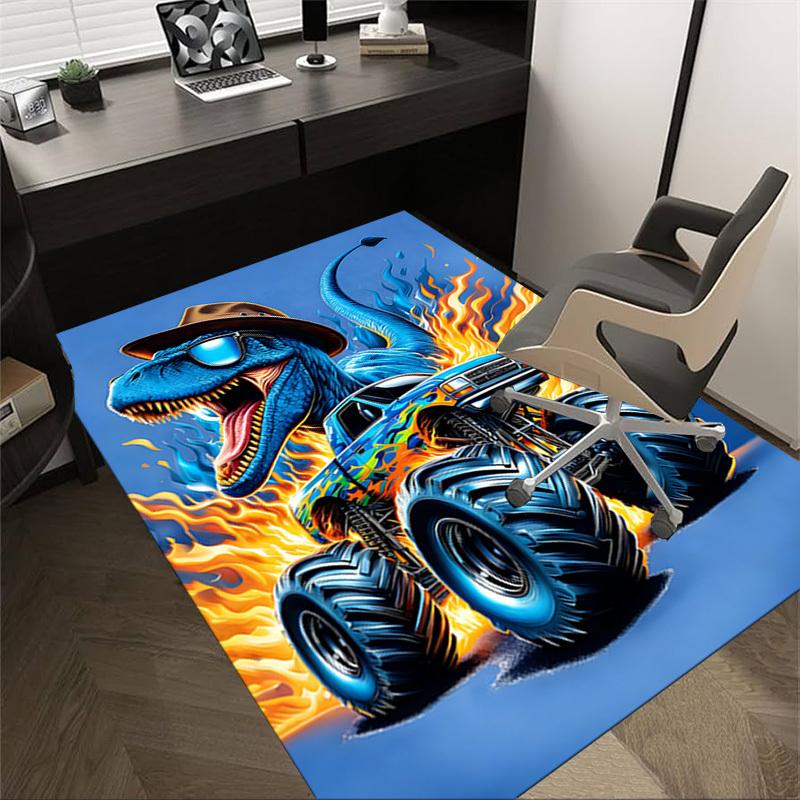 

1PC Dinosaur Monster Truck Non-Slip Floor Carpet Compatible for Office&Living Room&Dining room - Flat-Weave Machine- Soft & Pattern-E325 60cm by 90cm