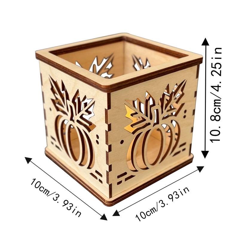 Wood Candle Holders Handcraft Wooden Square Cutout Pumpkin Lantern Fall Decorations Pumpkin Lantern With Electric Candle Holiday