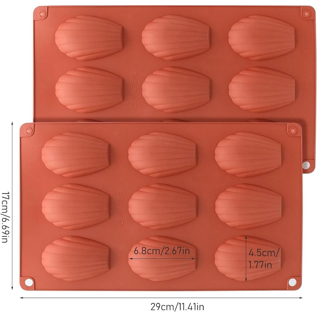 AYSTOAYS Madeleine Baking Mold Set, Silicone, Red, 29x17x1.5cm, 2-Pack, Non-Stick Shell Cookie Pan