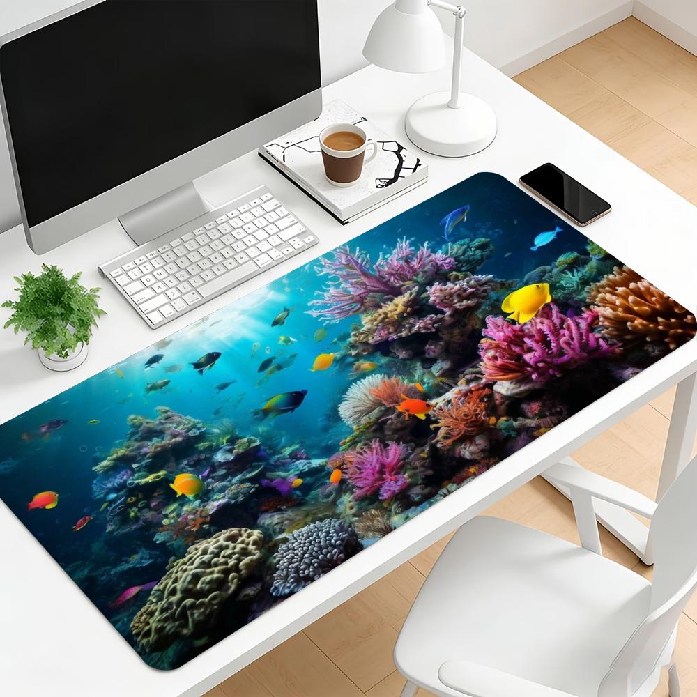 Underwater Coral Tropical Fish Large Gaming Mouse Pad Non Slip Stitched Edge Extended Desk Mat For Pc Laptop Office Gamer