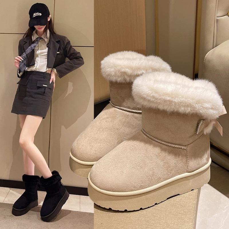 Large size medium tube snow boots women's new winter bow thick-soled piled thickened warm cotton boots