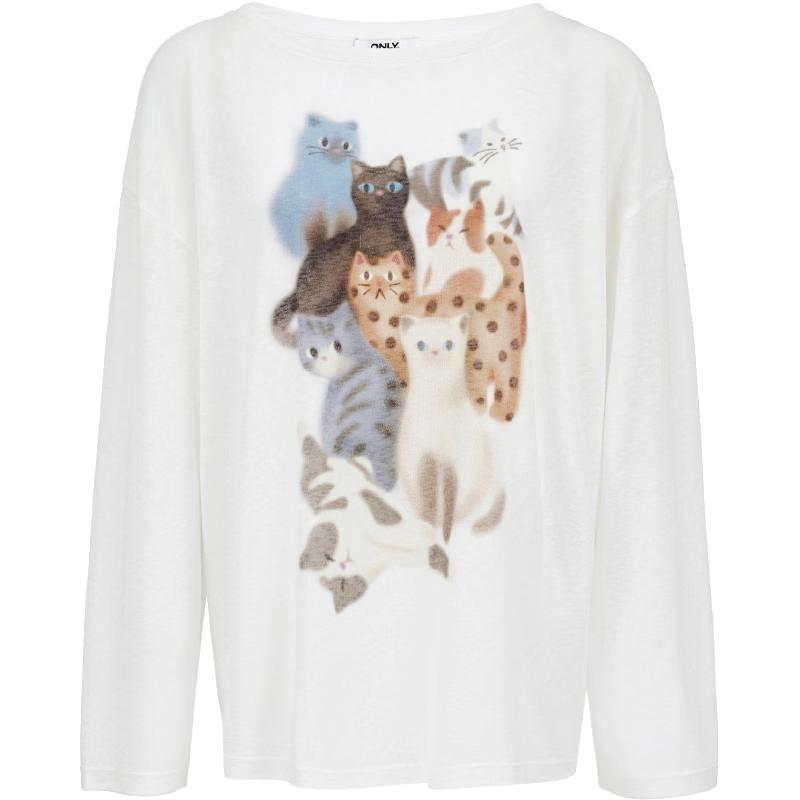 ONLY Women's Lightweight Oversize Long-Sleeve T-Shirt with Cute Pet Print
