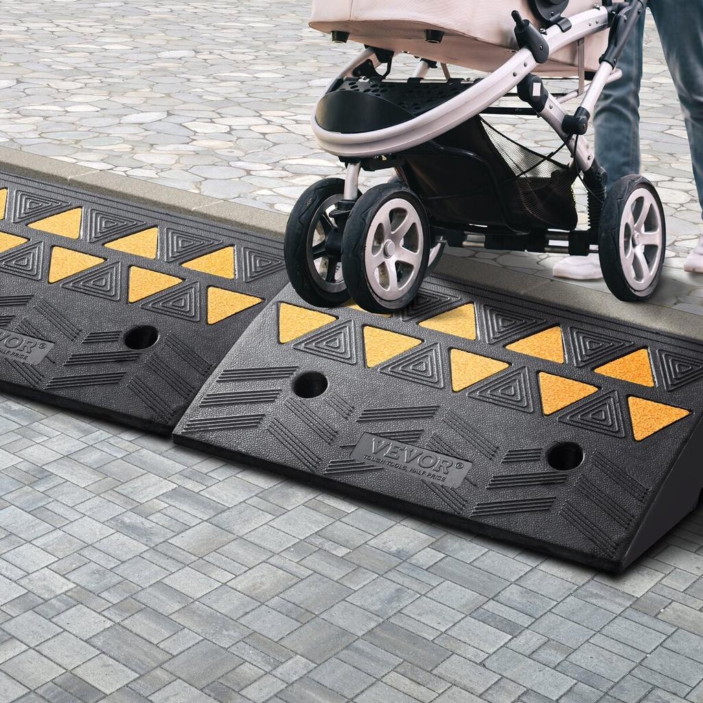Rubber Curb Ramp 2 Pack, 5" Rise Height Heavy-Duty 33069 lbs/15 T Capacity Threshold Ramps, Driveway Ramps with Stable Grid Structure for Cars,