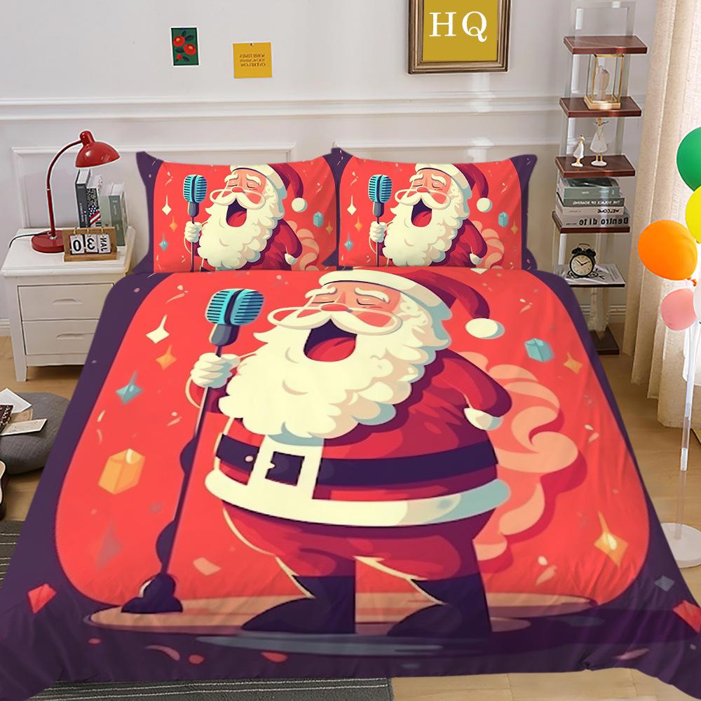 Weihnachtsdruck 3D-Druck Polyester Kissenbezug Bettbezug Zwei- oder Dreiteiliges Set