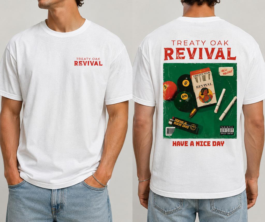 Treaty Oak Revival T-Shirt Front & Back Graphic White Band Tee Unisex