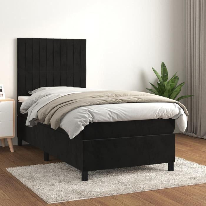 3143117 vidaXL Lit à sommier tapissier avec matelas Noir 90x190 cm Velours