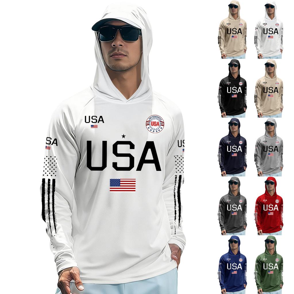 T-shirt à capuche à manches longues avec imprimé USA et détails graphiques Pull léger pour homme Vêtement de sport décontracté