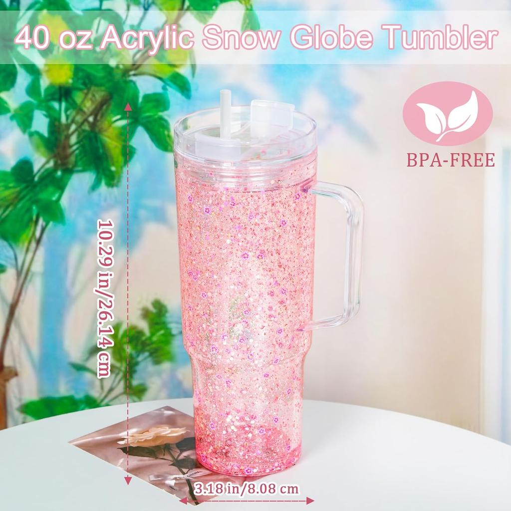 40 Oz Acrylic Snowglobe Tumbler with Handle, 4 Pack Pre-Drilled Double Wall Acrylic Clear Cup Tumbler for Glitter Snow Globe Diy