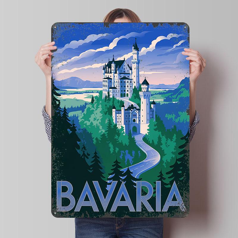 Bavaria Neuschwanstein Castle Travel Tin Plaque Poster Customized Wall Art Retro Vintage Metal Signs for Man Cave Coffee Bar
