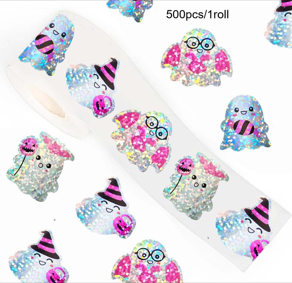Vibrant Rainbow Colors & Iridescent Sheen Halloween Stickers -  Spooky Designs- Durable Paper Adhesive Labels for Gift Wrapping