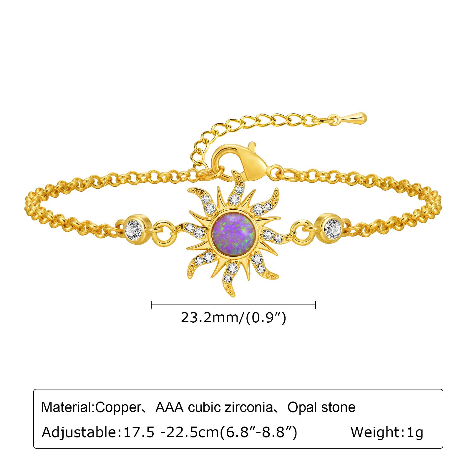 

Opal Sun Charms Bracelet for Women, Handmade Wristand Zirconia Inlay Chain Adjustable Layered Jewelry