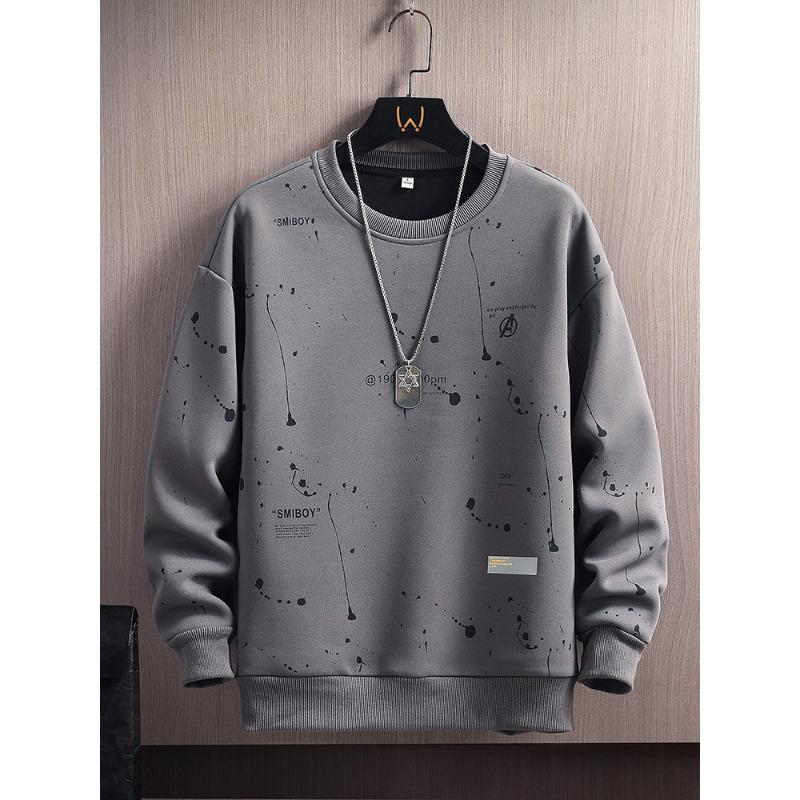 Nowy Męski Sweter Wiosna i Jesień Casualowy Wszechstronny Młodzieżowy Przystojny Koszula z Długim Rękawem Okrągły Dekolt Długi Rękaw