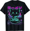 Anime Raunisex Cat Retro Japanese Noodles Aesthetic Kawaii Cat Tshirt Y2k Couple Summer Tops Unisex Camisas Streetwear