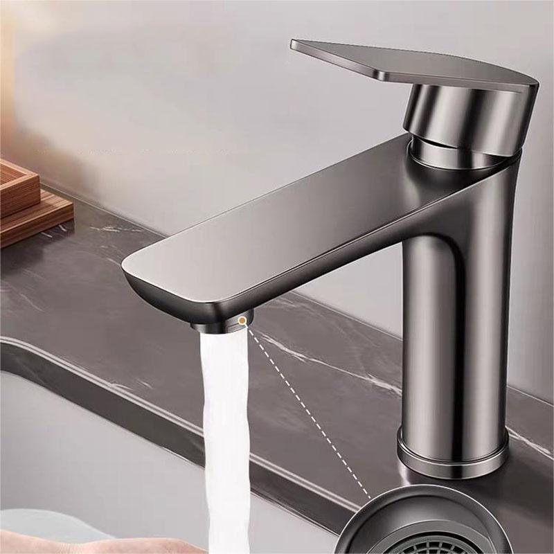 Grey/Nickel 304 Stainless Steel Bathroom Basin Faucet Deck-mounted Single Hole Hot And Cold Water Mixing Faucet Washbasin Tap