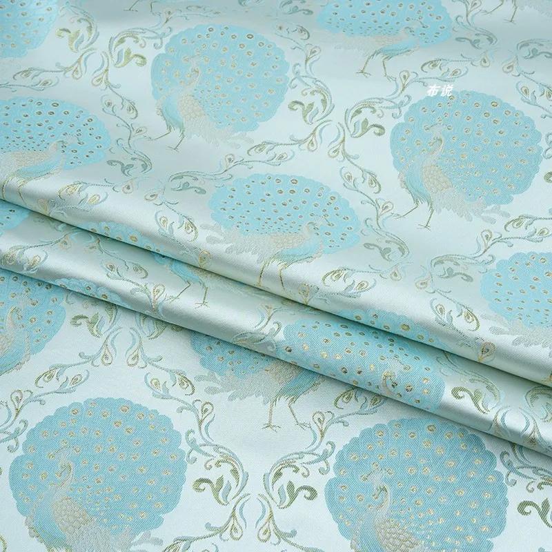 100x150cm Brocade Jacquard Fabric Peacock Print Weaving Fabric Gold Gilded Sparkling for DIY Dress Skirt Jacket Pant Design