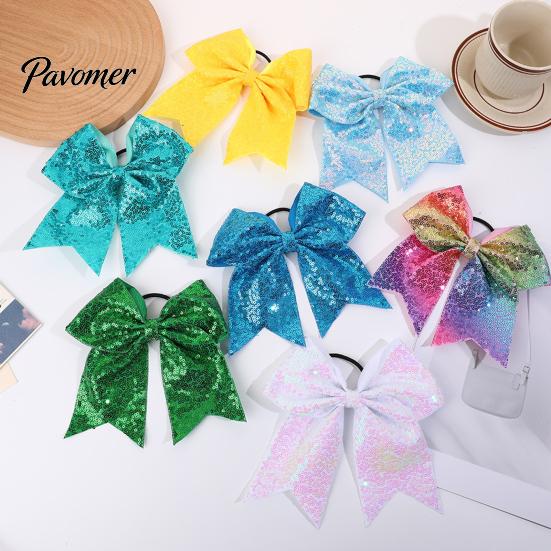 Shiny Hair Bows for Girls Sequins Bows, Elastic Tie, Large Cheerleading Stage Costume Accessories Band Ponytail Holder, Glitter Scrunchies Women Teens