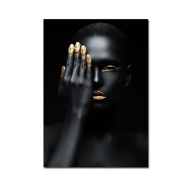 African Women Canvas Painting Black Gold Woman Poster and Prints Scandinavian Wall Art Picture for Home Decor Living Room Mural