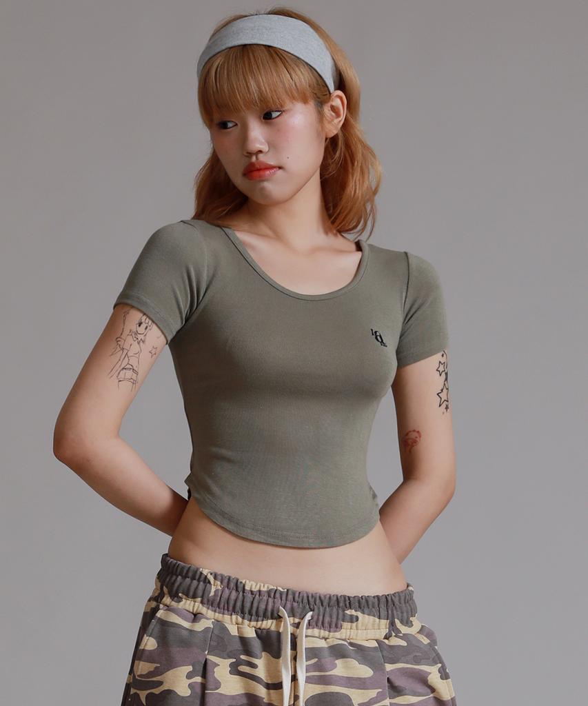 LIKE THE MOST U-Neck Round Cut Half T-Shirt_Khaki