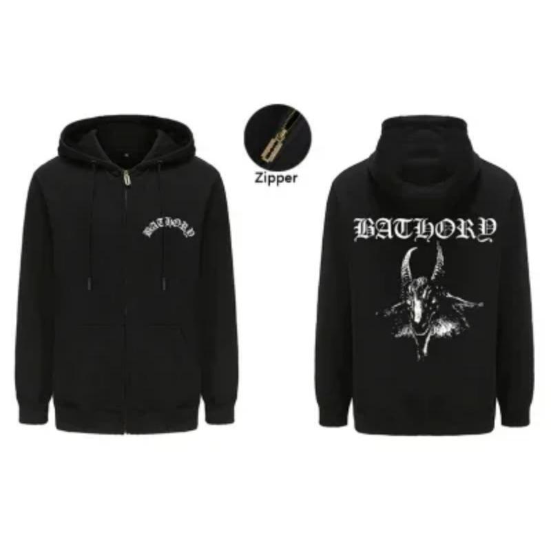 Mens Black Heavy Metal Band Bathory Hoody Y2k Vintage Hip Hop Streetwear Hoodie Zip-up Casual men women Hoodies Coats