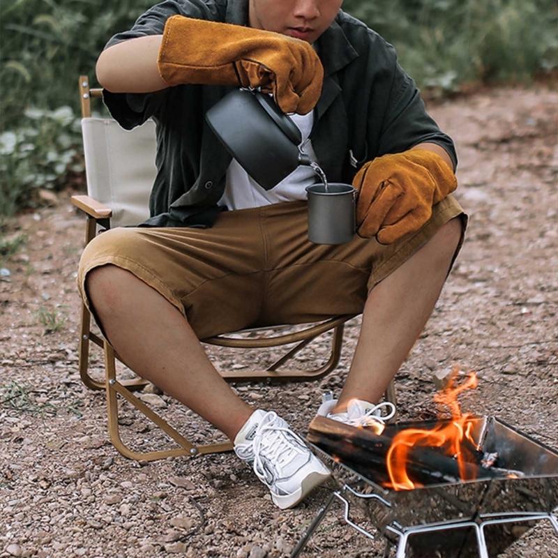 Long Sleeve Work Heat Resistant Fire Gloves Oven Mitts for BBQ Fireplaces Stove
