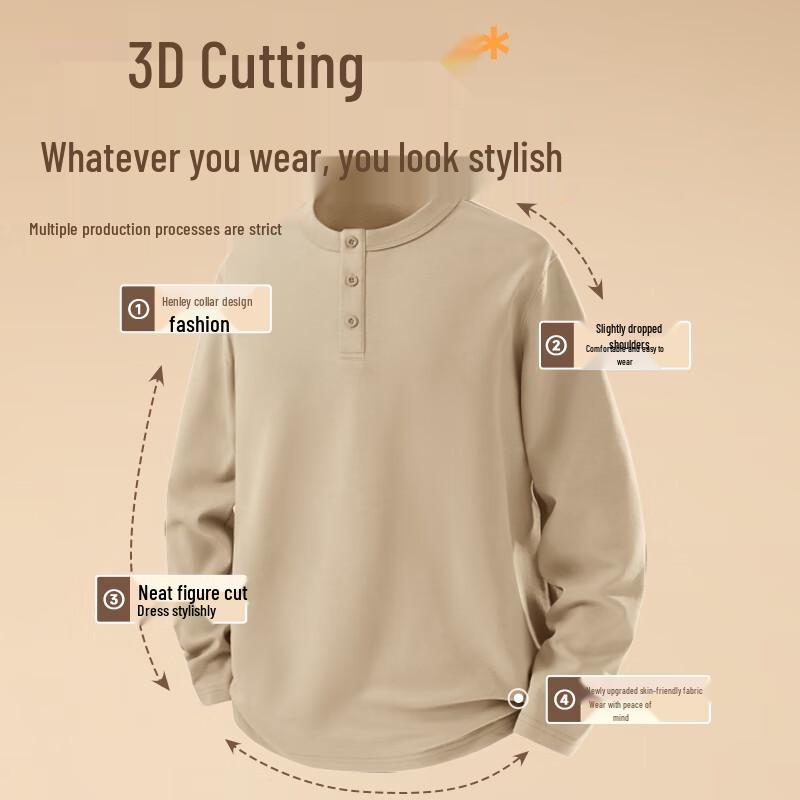 MINISO Men's Antibacterial Loose Fit Long-Sleeve Henley Tee