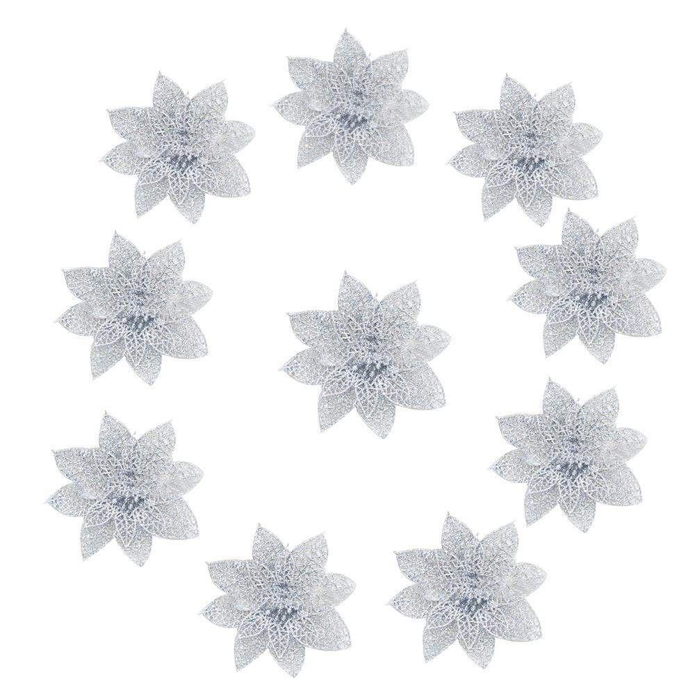 

10 шт. / Компл. Рождественские цветы деревья рождественский декор блеск среда день рождения 8 см One Size серебряный