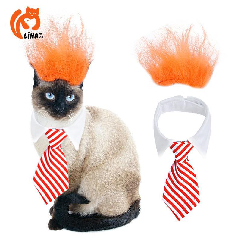 Pet Wig with White Shirt and Tie - Funny Hair Accessories for Cats and Dogs