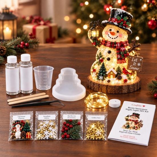 Resin Christmas Tree Kit DIY Night Light Kit, Holiday Craft Set with Making Silicone Mold, LED Light, Decorations & Tools, Gift for Crafters Project