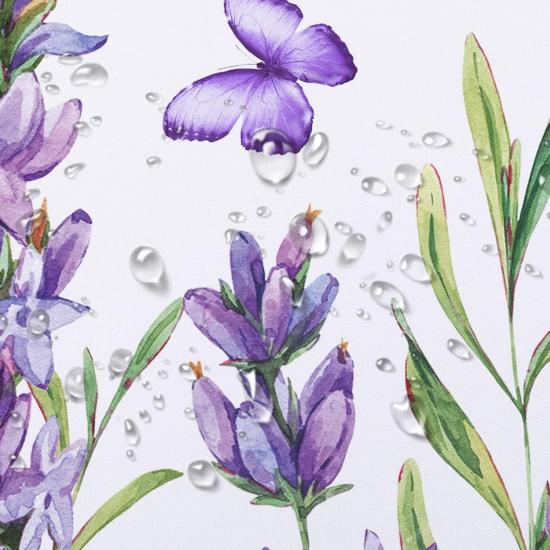 Purple Floral Shower Curtain Purple Lavender and Butterfly on White Shower Curtain for Bathroom, Rustic Flower Plant Shower Curtain Set Durable