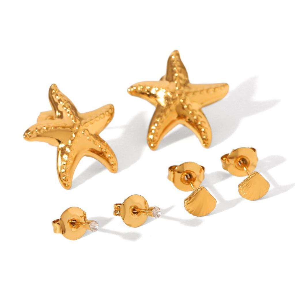 18K Gold Plated Stainless Steel Stud Earring Set - Trendy, Light Luxury Jewelry for Women