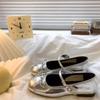Inner height increase French silver light mouth ballet Mary single shoes 2025 spring new flat skirt jk leather shoes