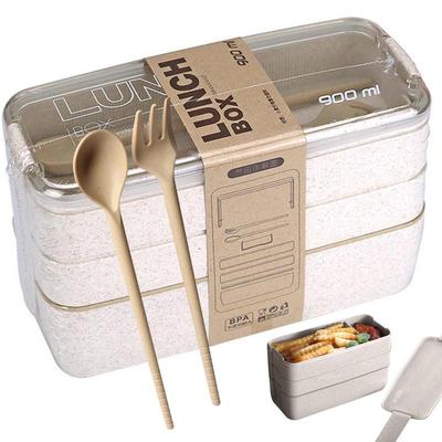 Bento Box voor Kinderen 3 Stapelbare Lunchbox Lekvrij Draagbare Lunch Voedselcontainer Tarwestro Voedselbewaarbak Vaatwasserbestendig