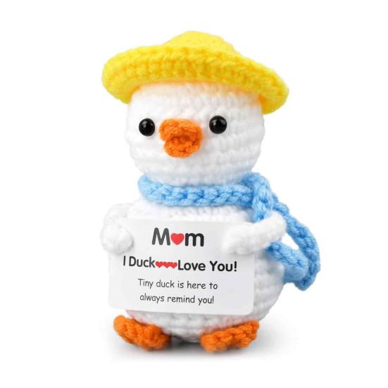 

Позитивная вязаная крючком утка с открыткой ко Дню матери, ручная работа, мультяшная уточка, кукла, игрушка для снятия стресса, украшение для рабочего стола, праздничный подарок белый