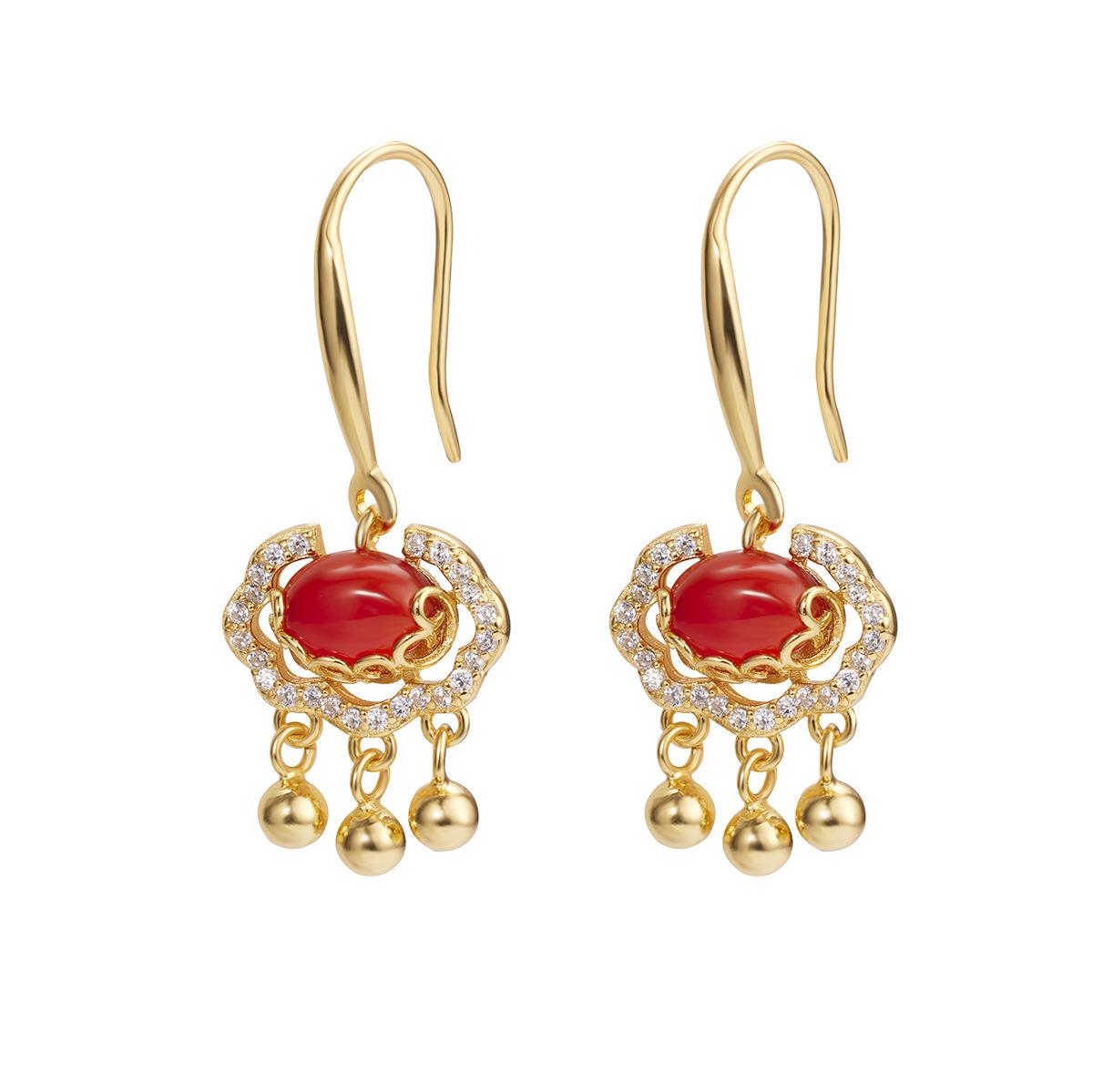 

S925 стерлинговое серебро благоприятное облако Ruyi замок безопасности заушник ретро агат колокольчик серьги замок с длительным сроком службы 925 silver