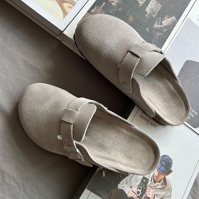 Unisex Suede Clogs Shoes Genuine Leather Closed Toe Slip On Mules Casual Comfort Sandals Women Men Summer Outdoor Walking Shoes