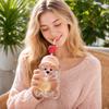 Borosilicate Glass Straw Cup with Bear Design - Reusable Drinking Glass for and Tea