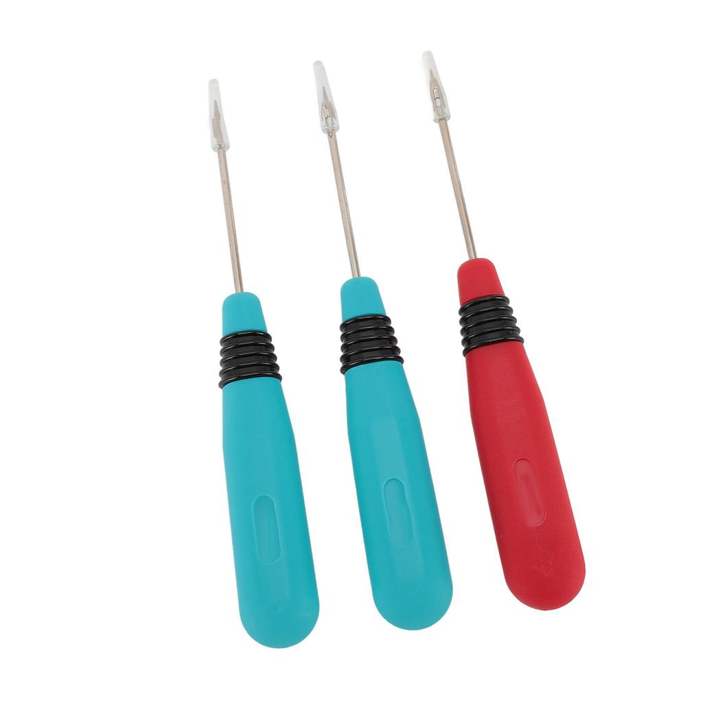 3Pcs Leather Stitching Sewing Awl Set Anti Slip Plastic Handle Steel Needle Round Hole Portable