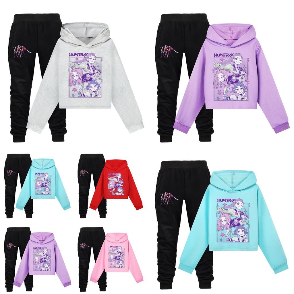 Kpop Demon Hunters Kids Cartoon Hoodie Set With Cotton Material For Casual Wear