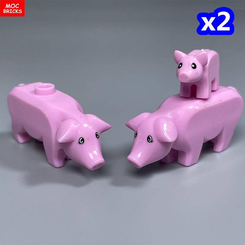 Non-Toxic Moc Bricks City Animal Little Pink Pig Zoo Farm Model Accessories Particles Assembled Educational Kids Toys